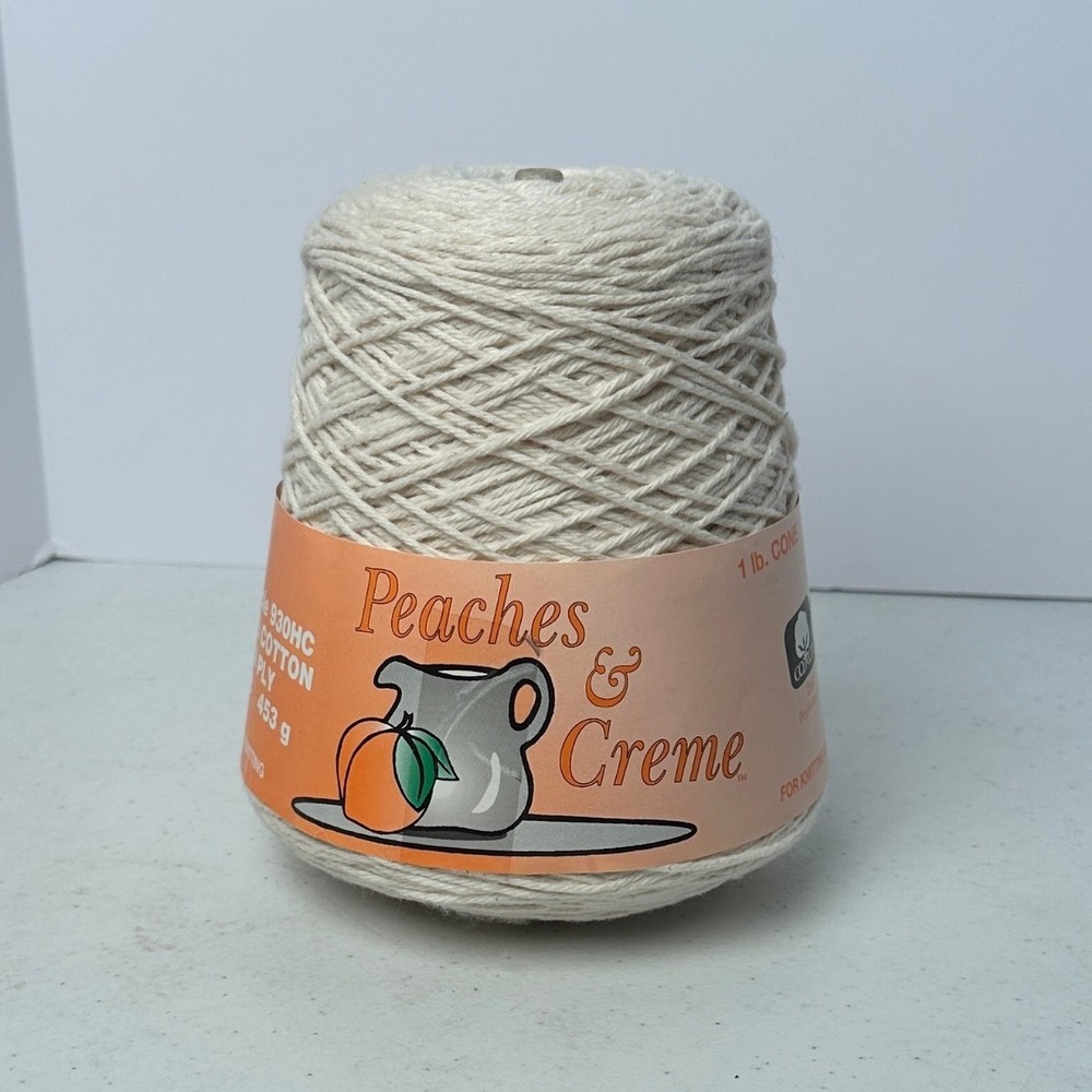 Peaches & Creme 100% Cotton Yarn 1lb Cone 4-Ply Ecru 840 Yards 930HC Made in USA